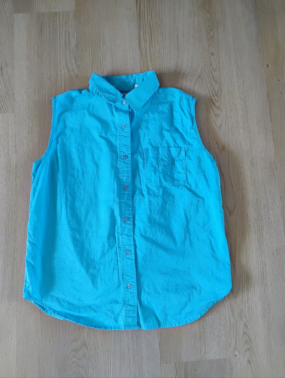 Vintage Sleeveless 100% Cotton Country Charmers Bright Blue Button-Up Tank